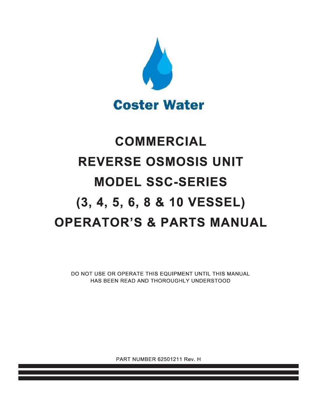 Commercial Series RO System- Operator's & Parts Manual