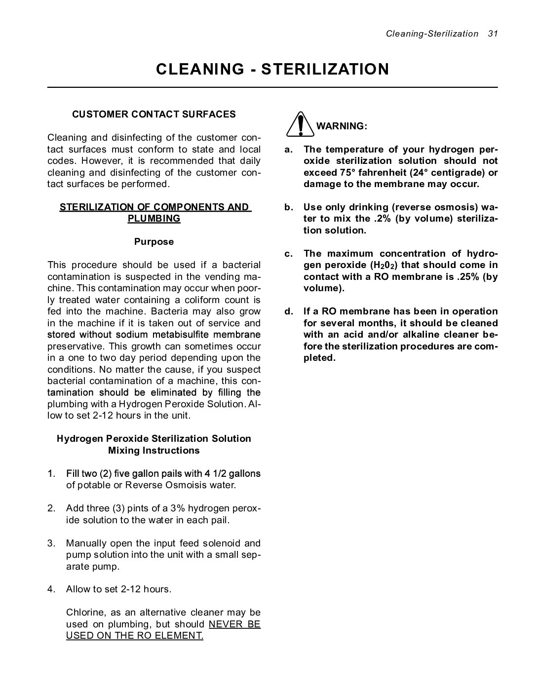 Commercial Series RO System- Cleaning & Sterilization
