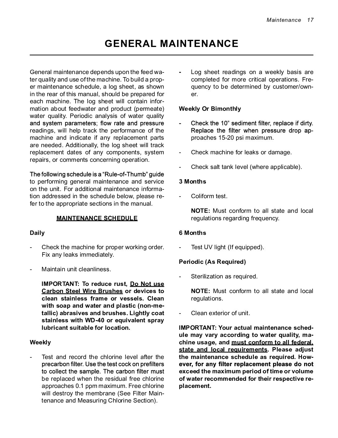 Commercial Series RO System- General Maintenance