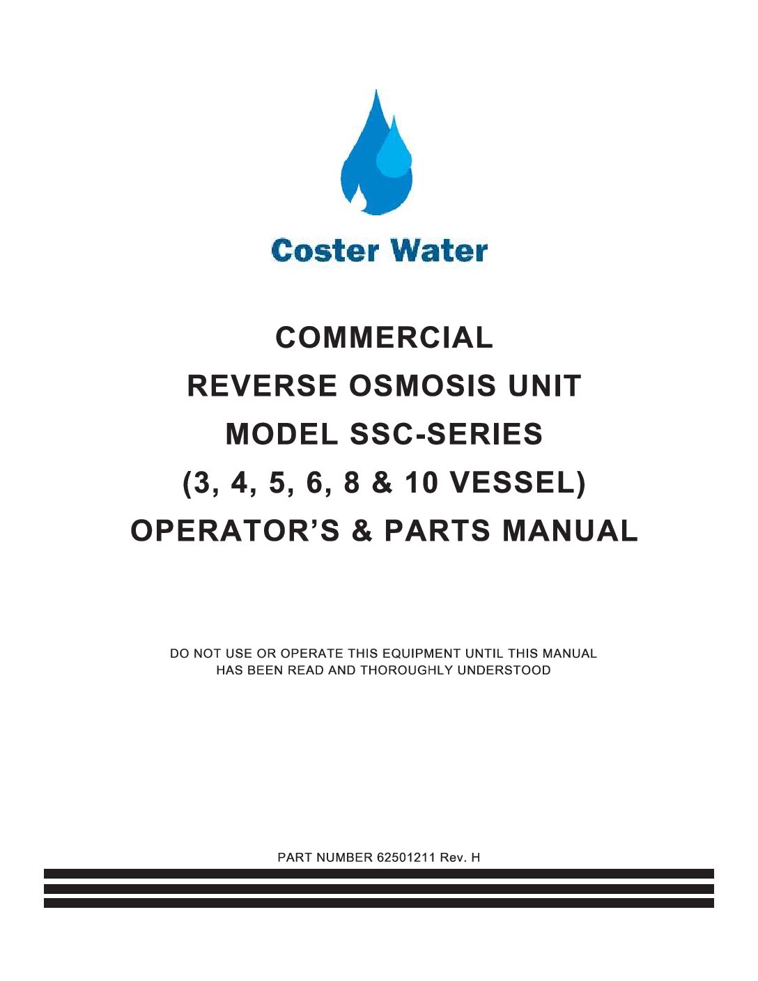 Commercial Series RO System- Operator's & Parts Manual