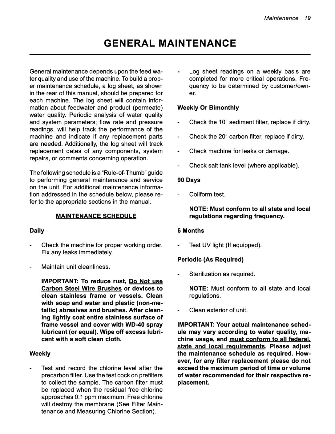 Economy Wall Mount RO System- General Maintenance