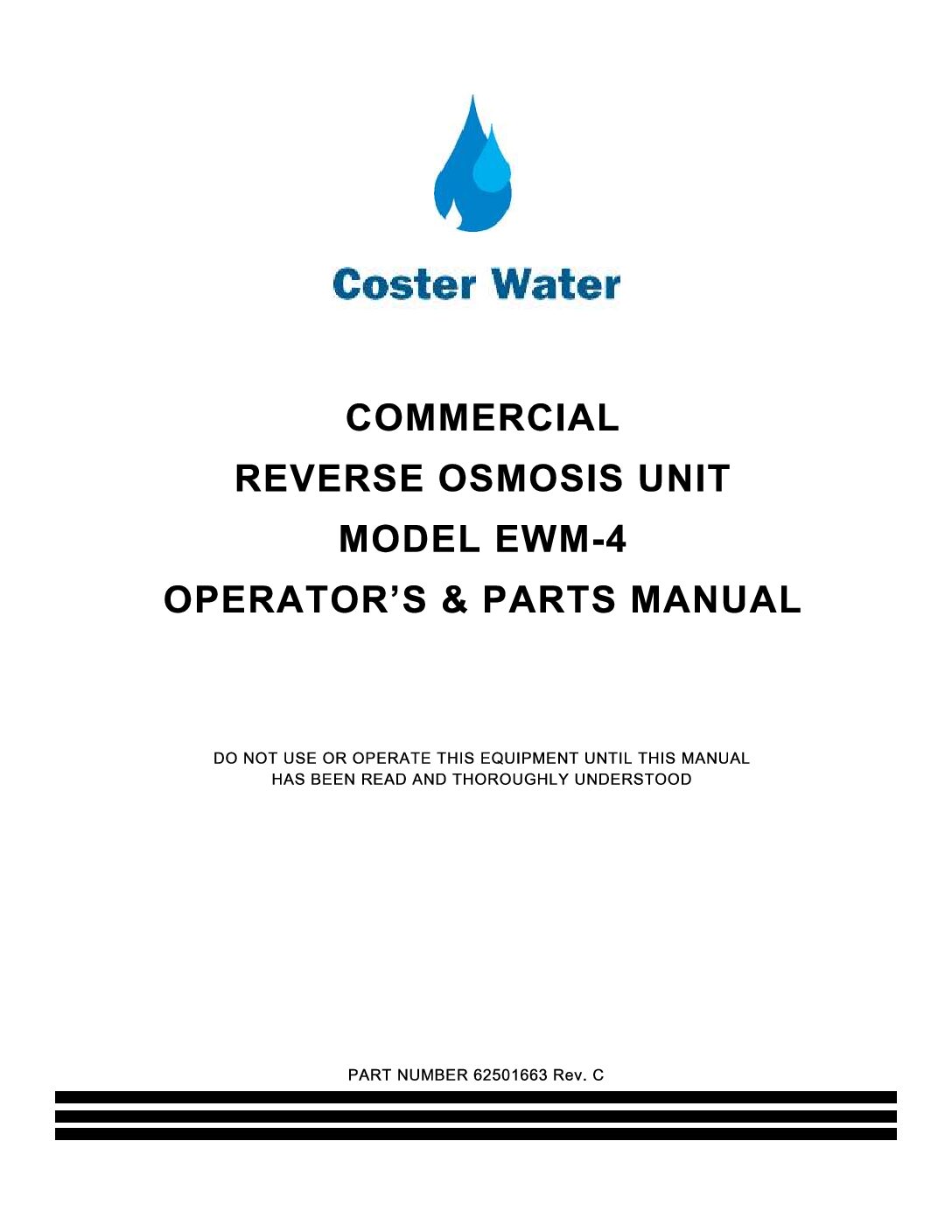 Economy Wall Mount RO System- Operator's & Parts Manual
