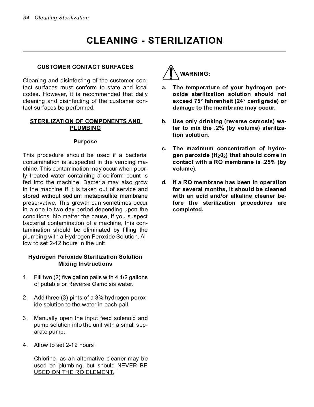 Commercial Wall Mount RO System- Cleaning - Sterilization