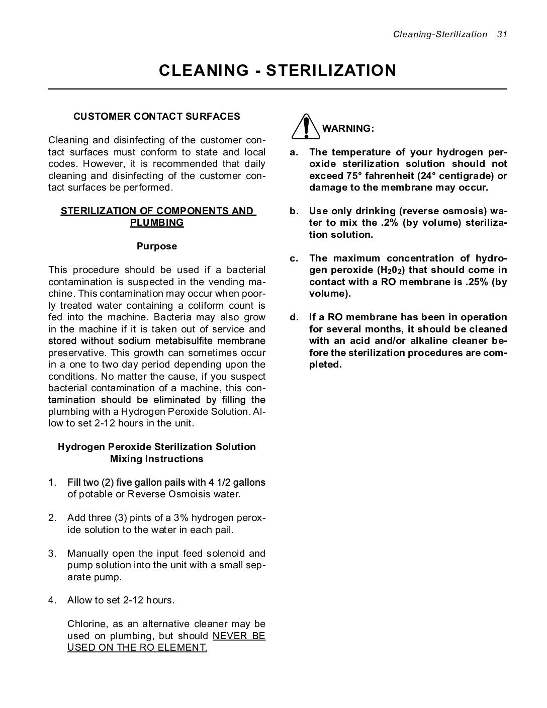 Commercial Series RO System- Cleaning & Sterilization