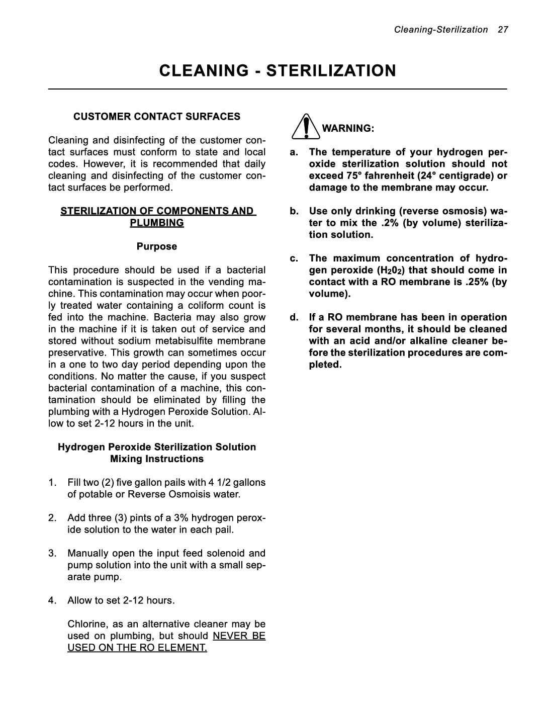 Economy Wall Mount RO System- Cleaning & Sanitization
