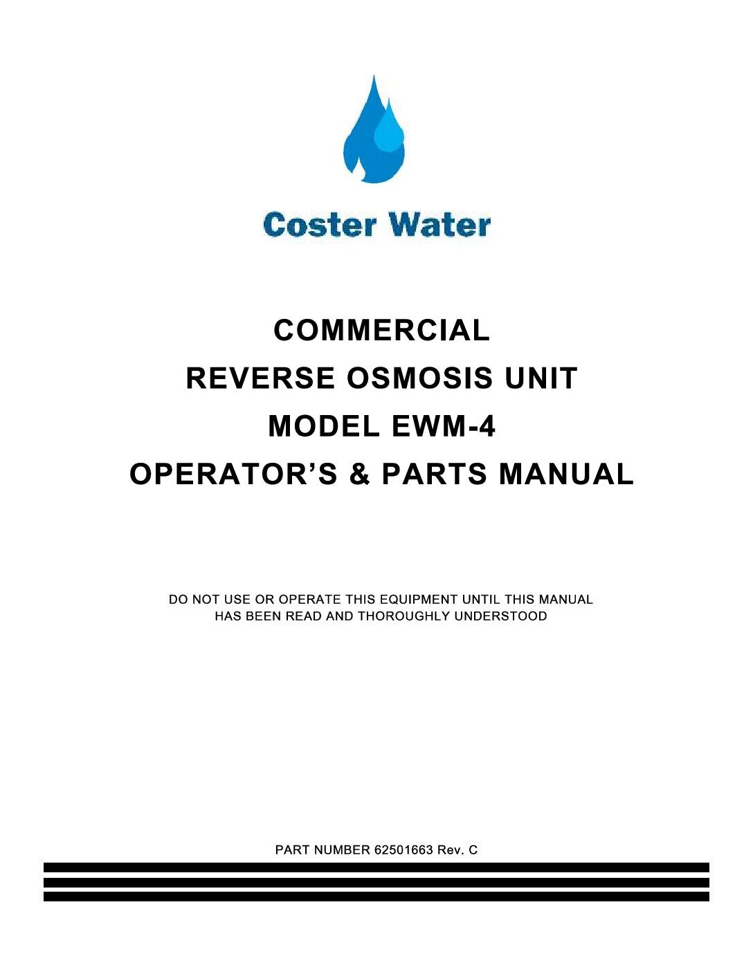 Economy Wall Mount RO System- Operator's & Parts Manual